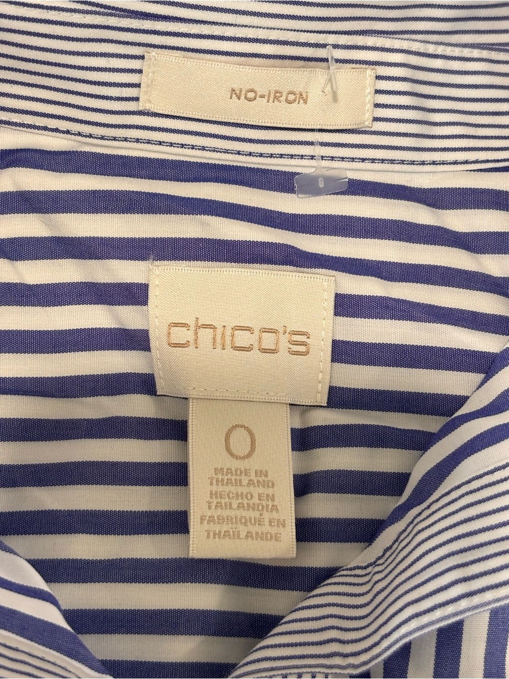 Chico's Navy and White Vertical Stripe Button-Down Shirt - Picture 5 of 10